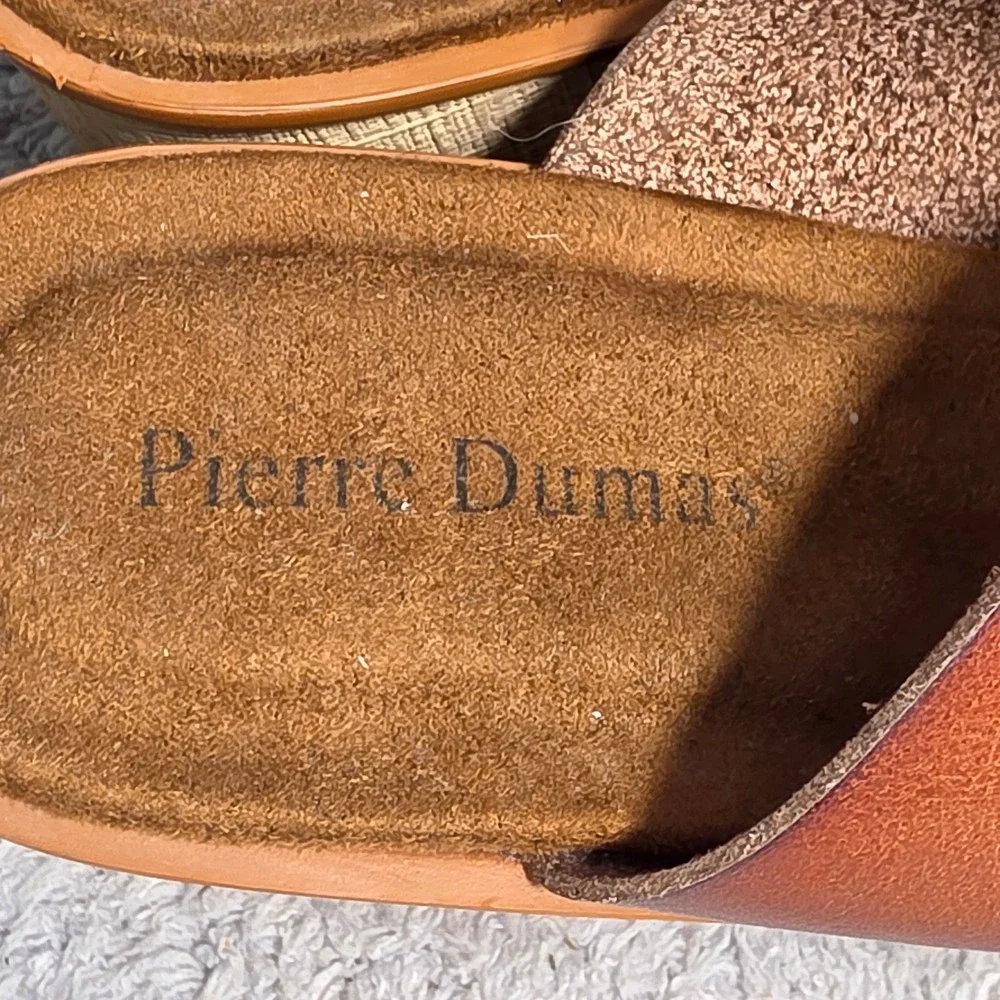 Pierre Dumas Platform‎ Slide Sandals Heeled Cognac Brown Womens 9 NEW